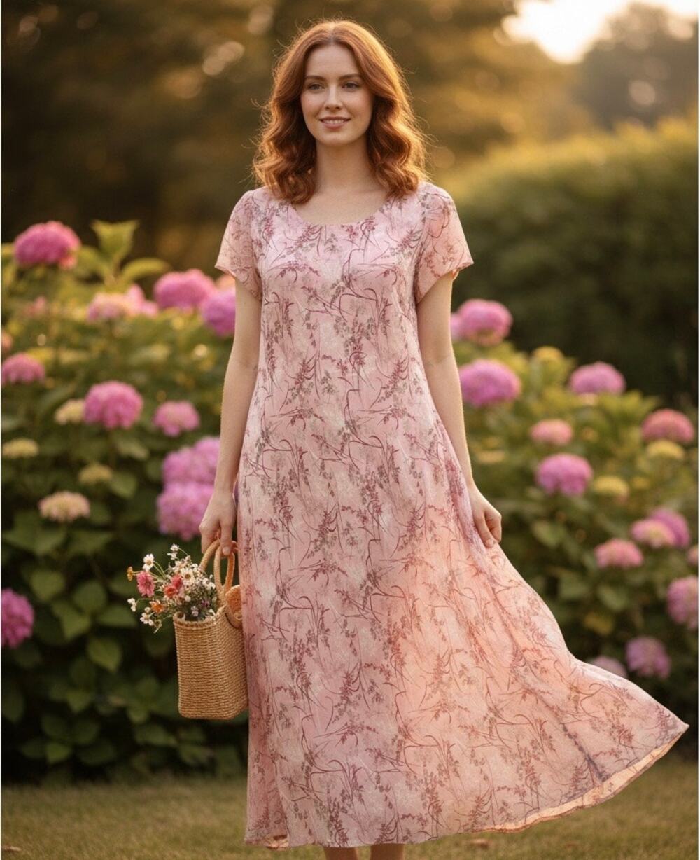 VTG Chadwick's Pink Floral Maxi Dress 90s Botanical Cottagecore Women’s 14